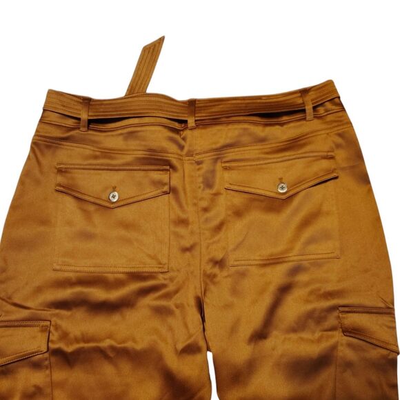 Chico's Copper Gold Satin Belted Tapered Leg Carpenter Type Pants Size L / 12 .. - Picture 7 of 15